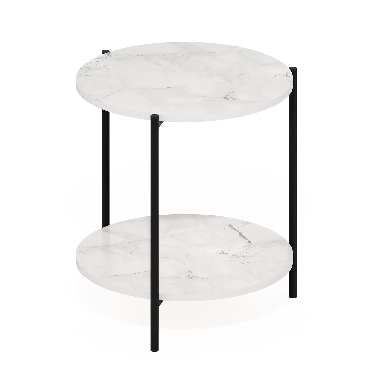 Compact Round White Wood and Metal Side Table