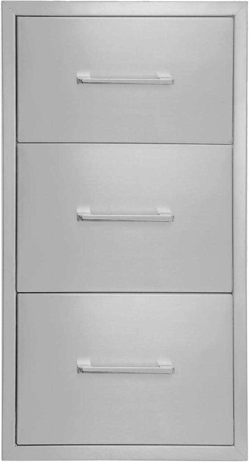 Outdoor Kitchen Drawer Stainless Steel 3-Drawer, BBQ Island Built-in Drawer Weatherproof, Flush Mount for Outdoor Kitchen and Grill Station (17"W*30"H*21“D)