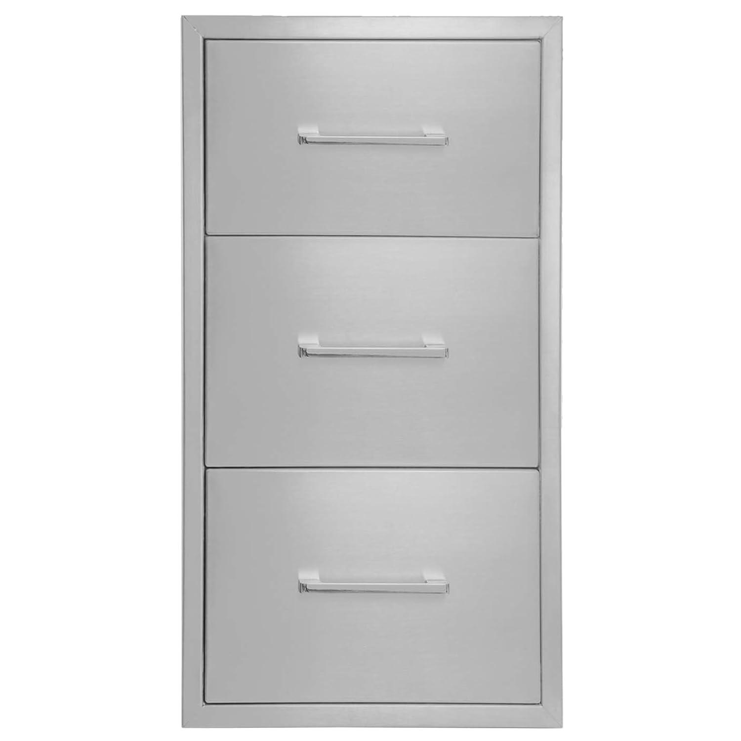 Outdoor Kitchen Drawer Stainless Steel 3-Drawer, BBQ Island Built-in Drawer Weatherproof, Flush Mount for Outdoor Kitchen and Grill Station (17"W*30"H*21“D)