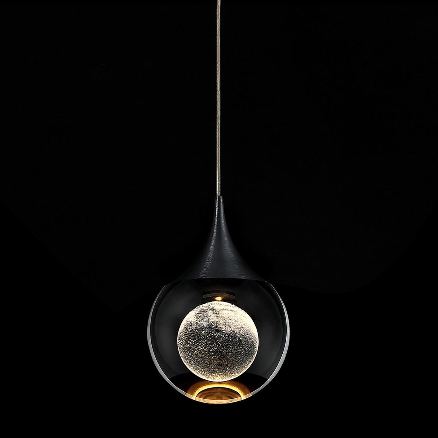 JoollySun Crystal LED Pendant Light: Black Modern Mini Light Fixtures Ceiling Hanging for Kitchen Island Bathroom