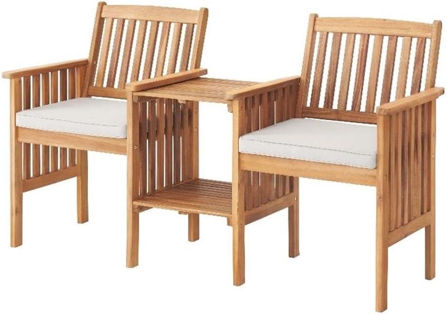 Natural Acacia Wood Outdoor Double Seat Bench with Table