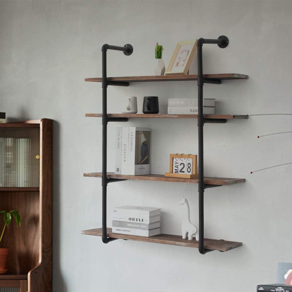 Gray 4-Tier Industrial Pipe Wall-Mounted Shelving Unit