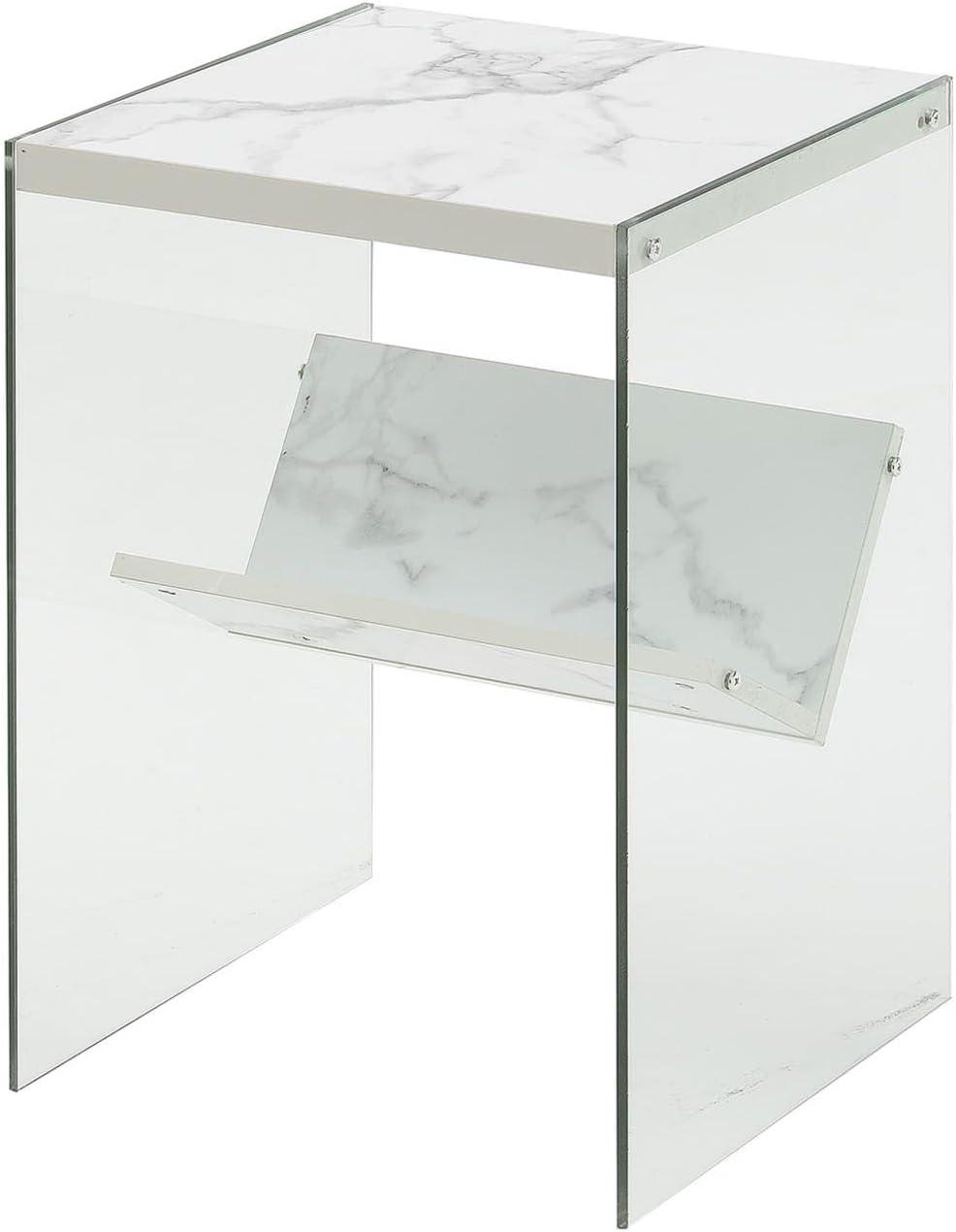 SoHo Chic White Faux Marble and Glass Rectangular End Table