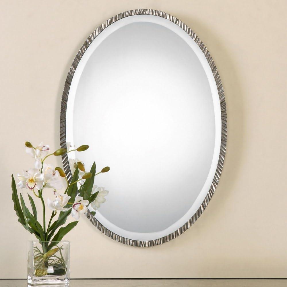 Uttermost Oval Vanity Accent Wall Mirror Modern Polished Nickel Metal Frame 20" Wide for Bathroom Bedroom Living Room Home Office