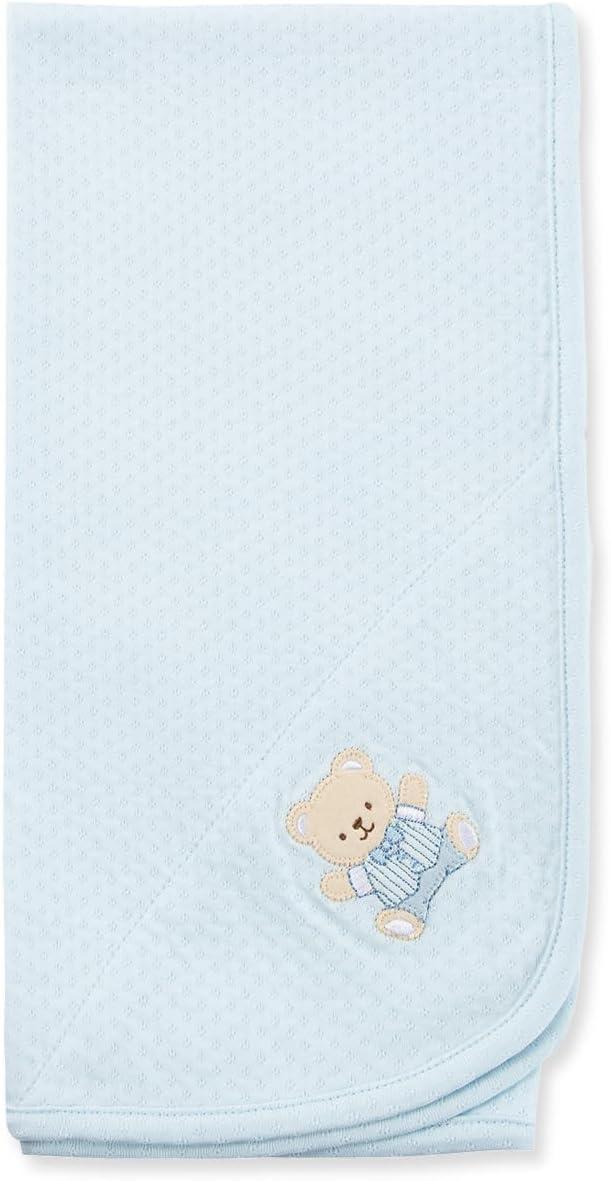 Light Blue Cotton Baby Blanket with Cute Bear Patch