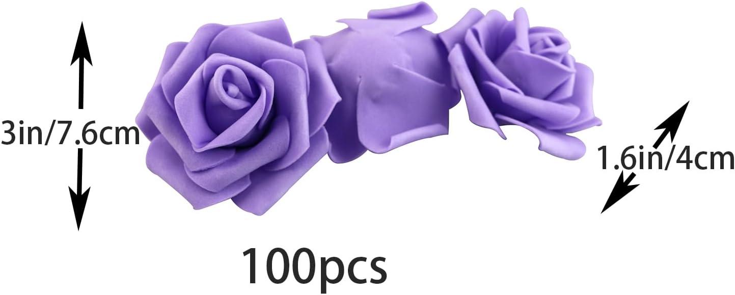 Juvale 100 Pack Purple Artificial Flowers, Bulk Stemless Fake Foam Roses for Wedding, Decorations, Bouquets, 3 in