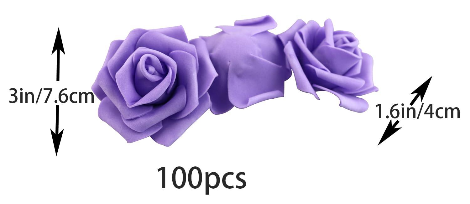 Juvale 100 Pack Purple Artificial Flowers, Bulk Stemless Fake Foam Roses for Wedding, Decorations, Bouquets, 3 in