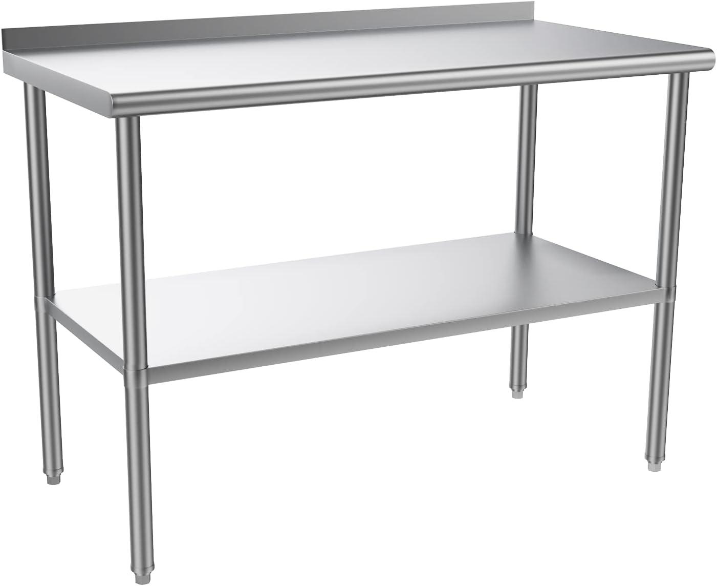 48-Inch Stainless Steel Work Table with Undershelf and Backsplash