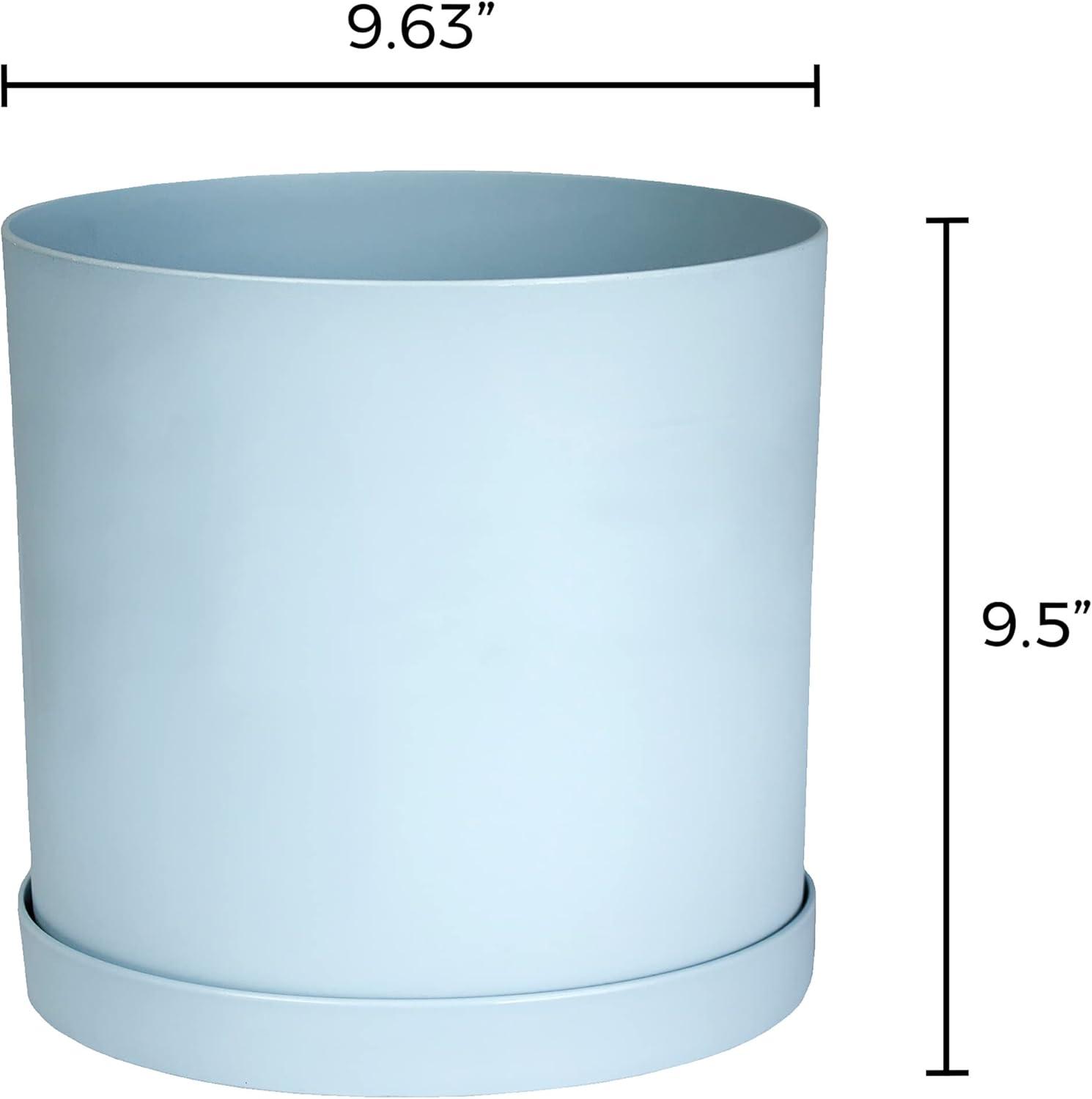 Misty Blue Modern Round Resin Planter with Saucer - 18 in.