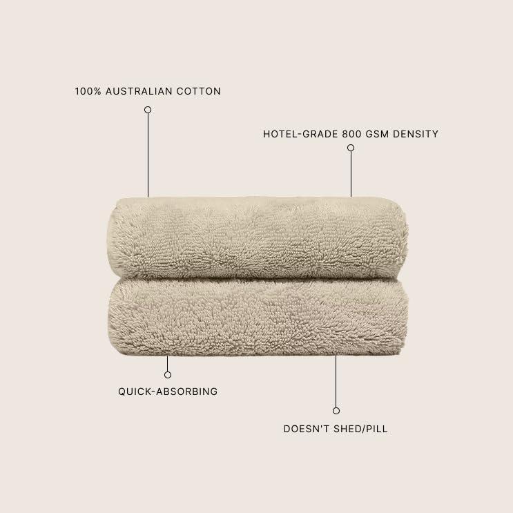 Italic Ultraplush Australian Cotton Hand Towels - Set of 2 Luxury Hand Towels, Ultra Soft and Highly Absorbent 800GSM,100% Cotton Towels for Bathroom,Shower, Hotel, and Spa (Sand)