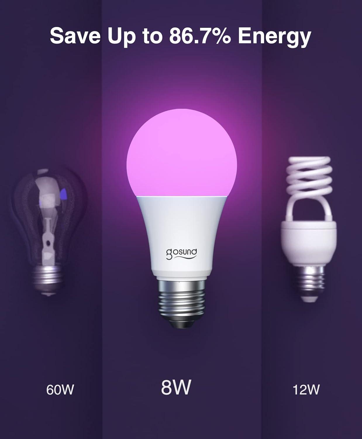WB4-4: Gosund Smart Bulb, WiFi Light Bulbs, Color Changing Light Bulb, Smart Light Bulbs work with Alexa & Google Assistant, A19 RGB Alexa Light Bulb, RGB+Wnite, Dimmable LED Light Bulbs, 4 Pack
