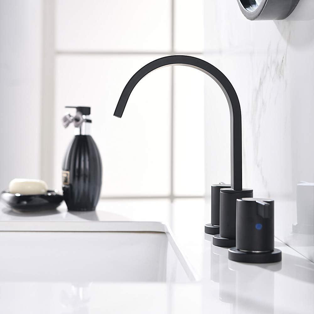 Matte Black Waterfall Widespread 8 Inch Bathroom Faucet with Copper Drain