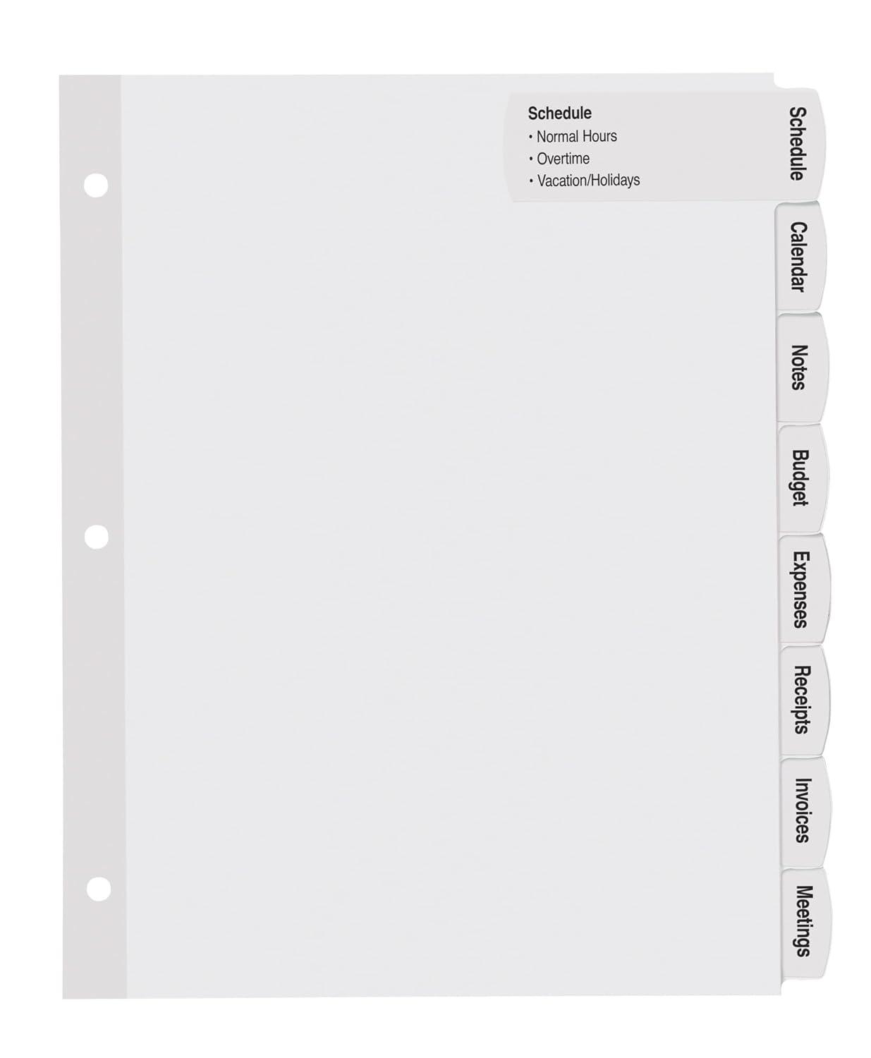 Avery Easy Peel Lrg Tab Dividers 8-Tab 4/PK White 14439