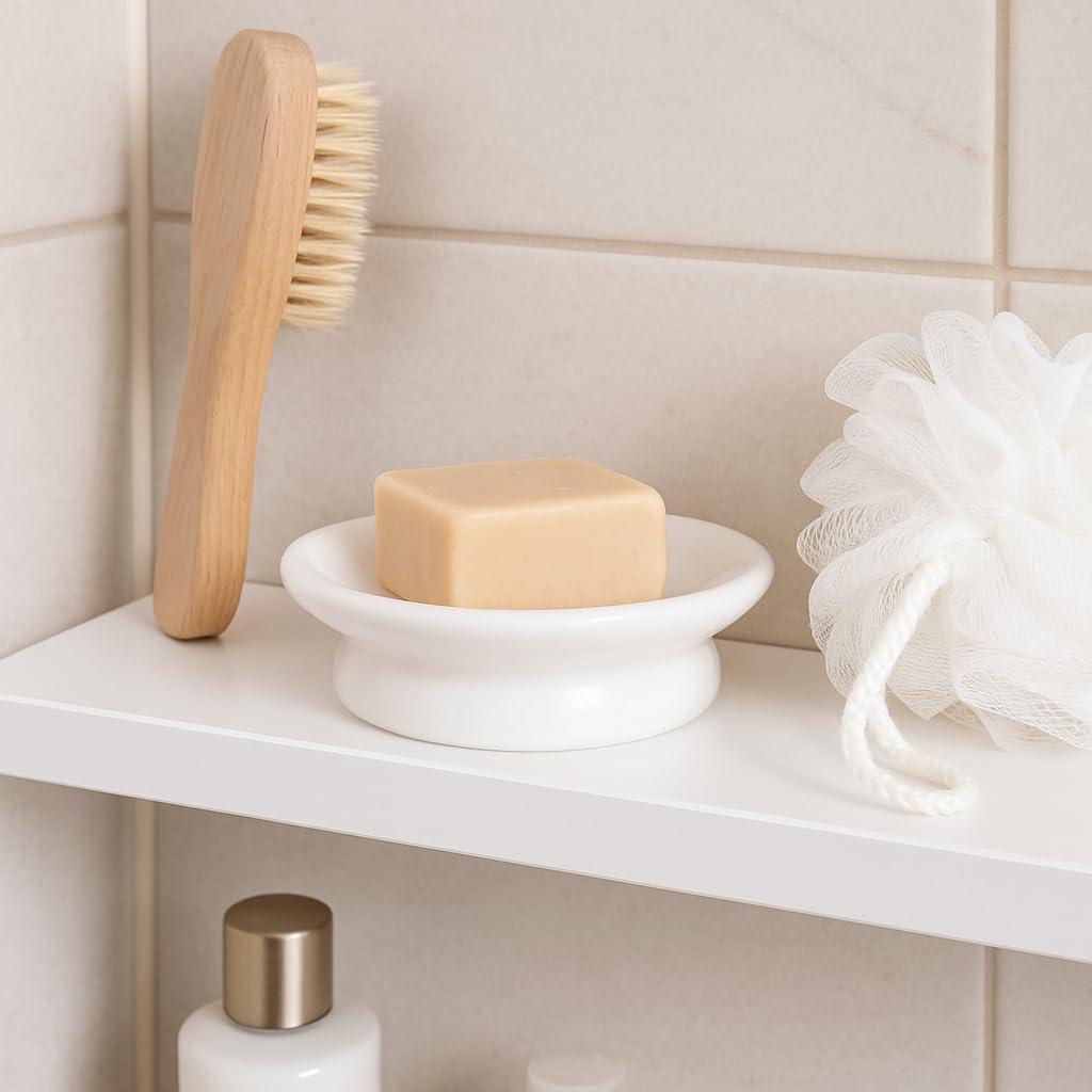 Creative Home Genuine Natural Marble Round Bar Soap Dish Soap Tray Holder Countertop Organizer, 5" Diam. x 1.5" H, Off-White