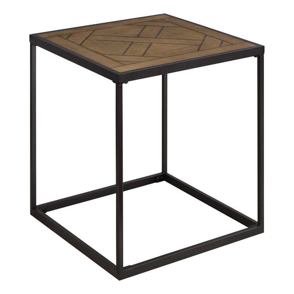 Walker Edison Urban 20" Parquet-Top Metal Square Side Table, Parquet Veneer