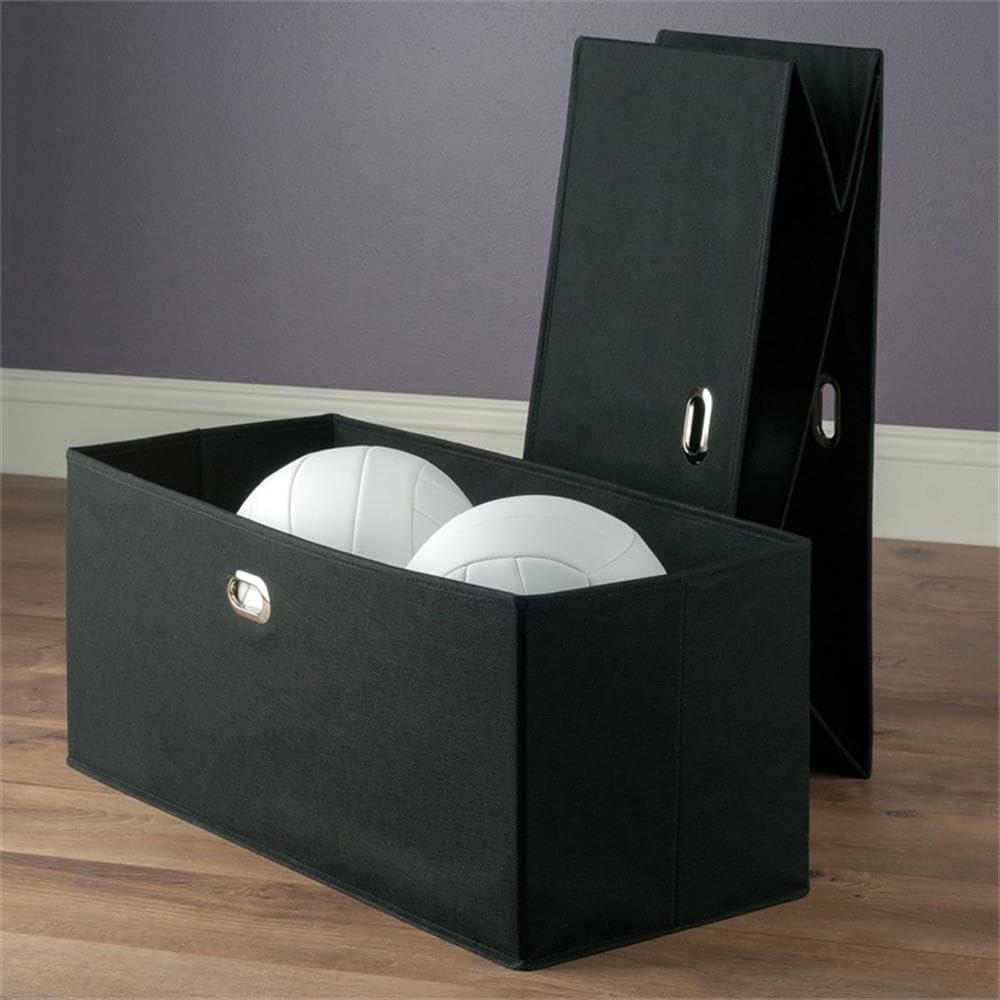 Decorative Basket Winsome Black: Foldable Fabric, Reinforced Chrome Handles, Fits 11" Cube Storage System