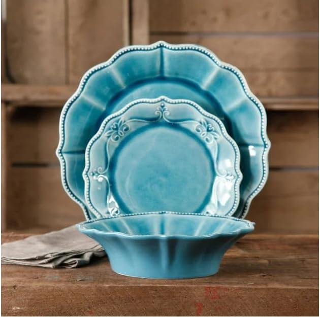 The Pioneer Woman Paige 12-Piece Dinnerware Set, Denim