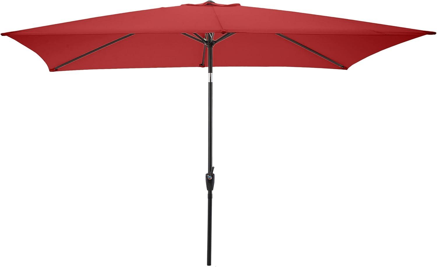 Rectangular Patio Umbrella - 10 Ft Easy Crank Sun Shade with Push Button Tilt for Outdoor Furniture, Deck, Backyard, or Pool by Pure Garden (Red)