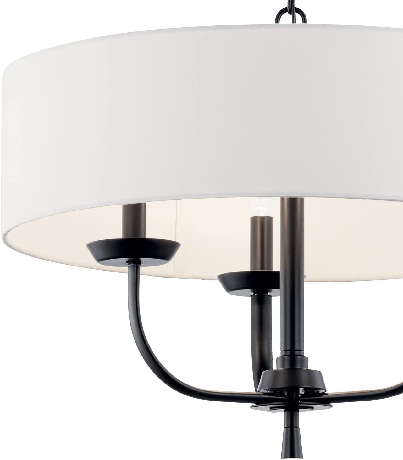 Kennewick Classic Black 3-Light Chandelier with White Drum Shade