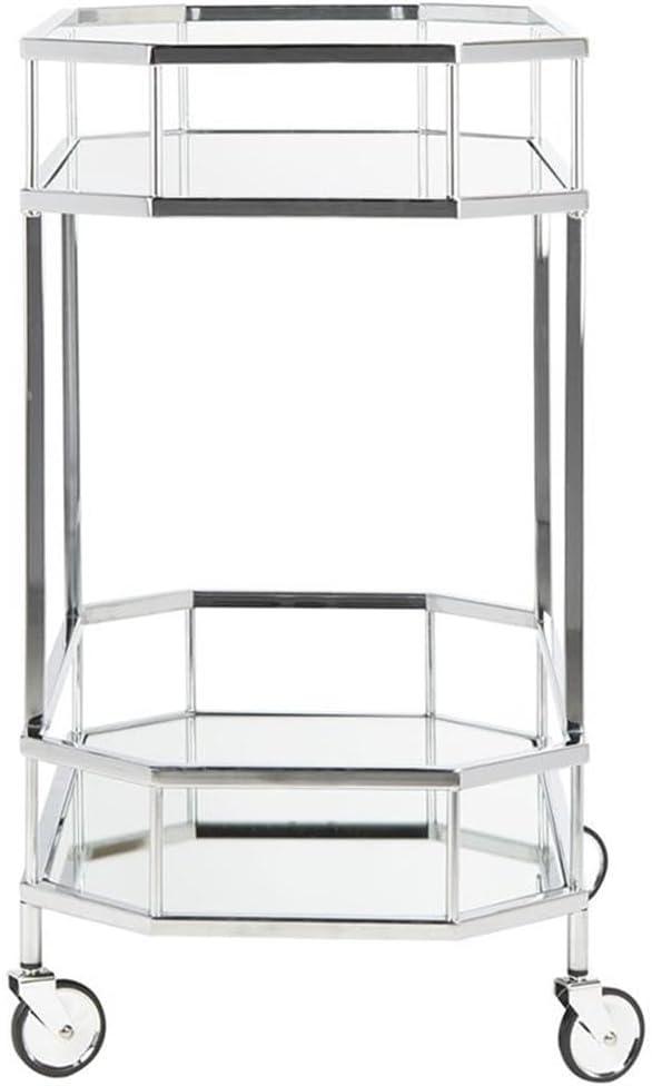 Silva 2 Tier Octagon Bar Cart - BCT8004B - Chrome/Mirror - Safavieh