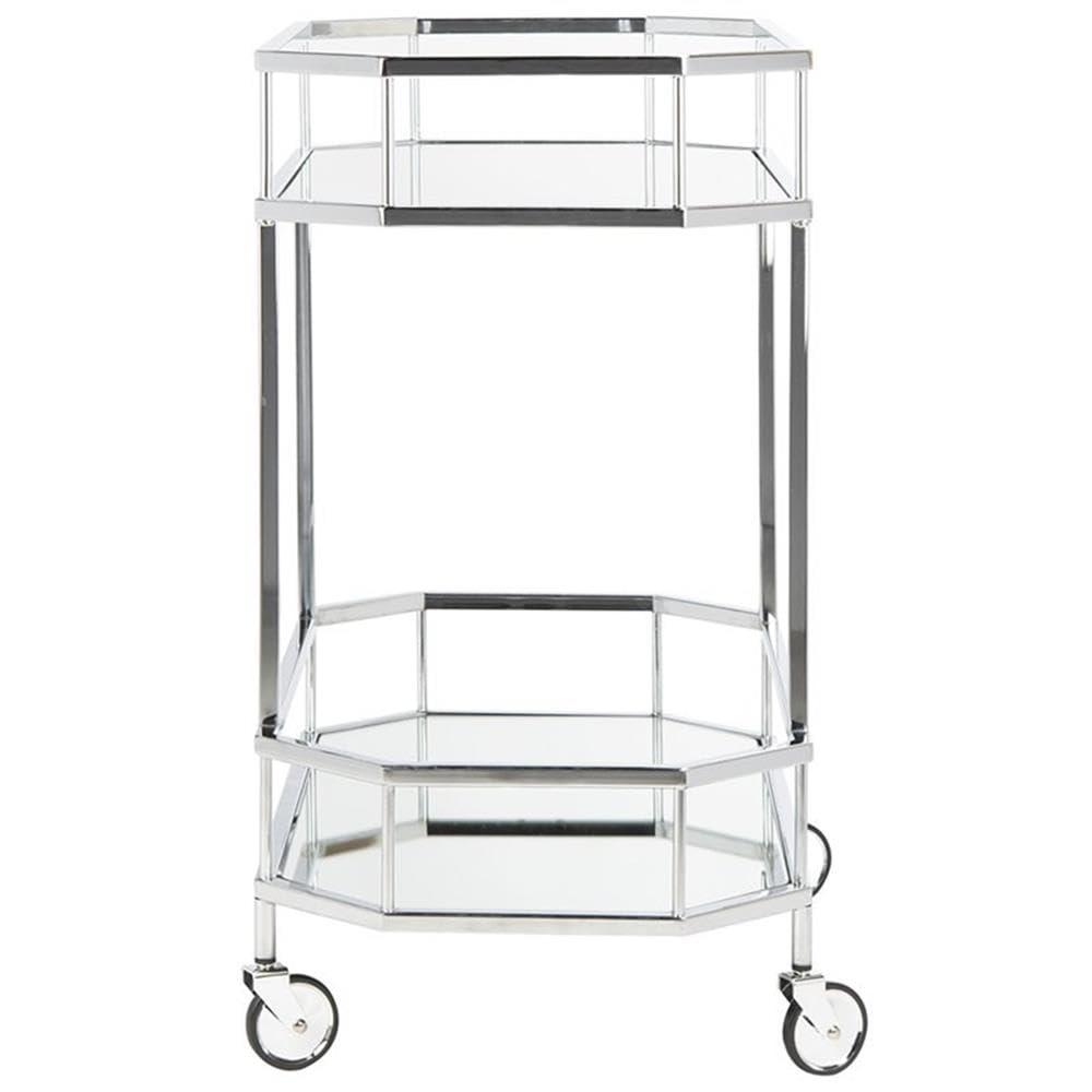 Silva 2 Tier Octagon Bar Cart - BCT8004B - Chrome/Mirror - Safavieh