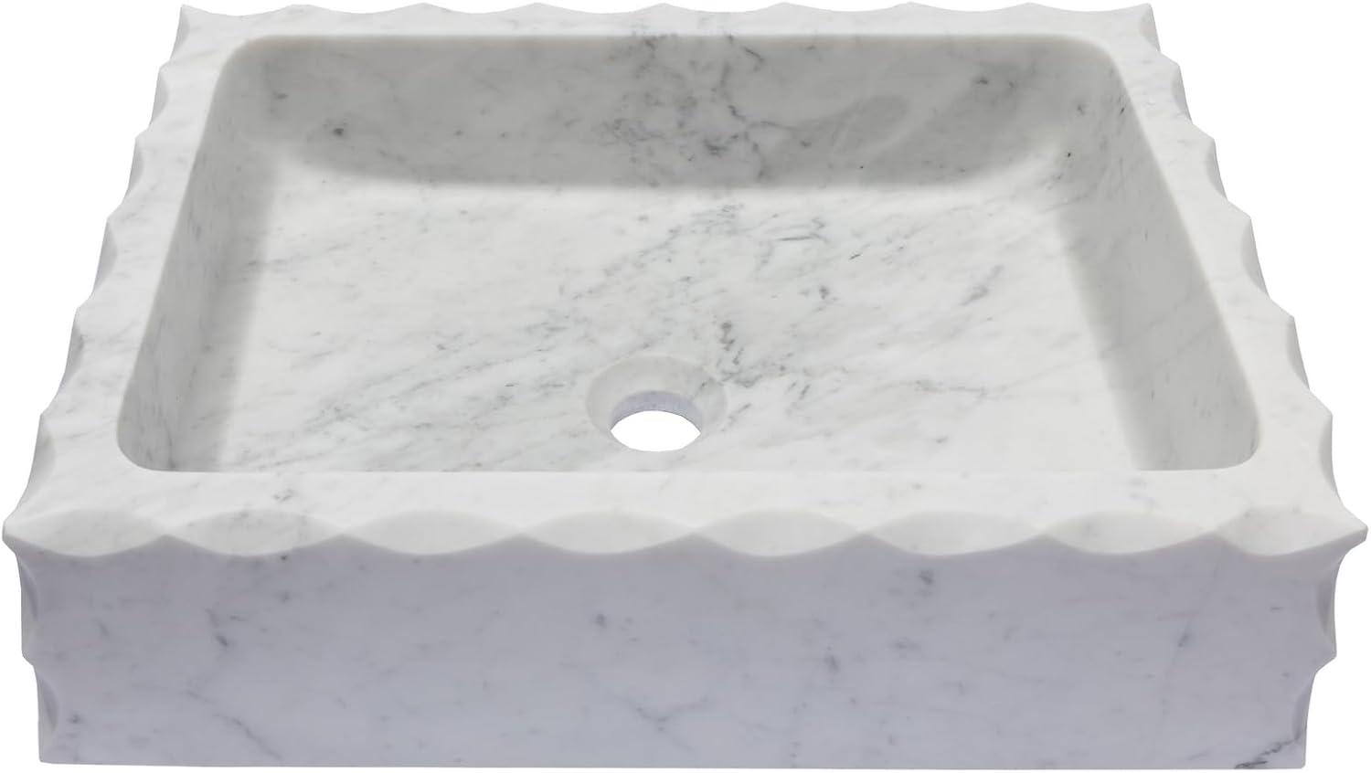 EB-S037CW-H Antique Rectangular Carrara Marble Vessel Sink Honed