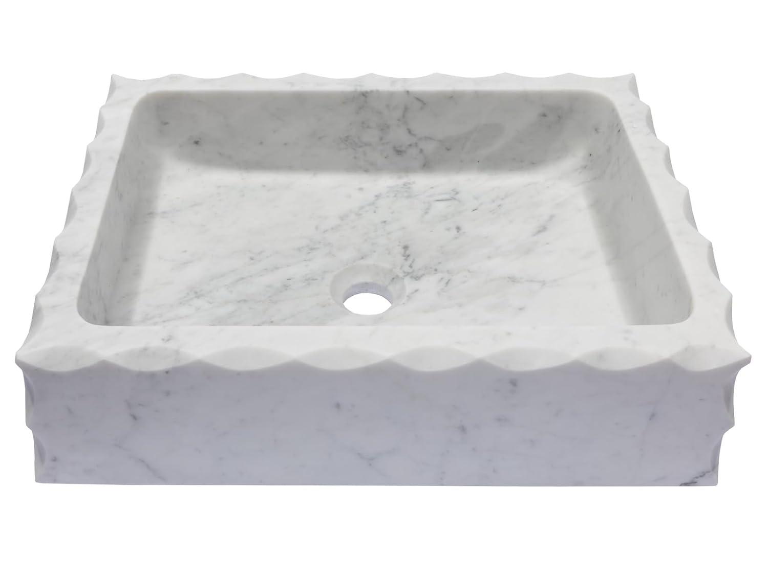 EB-S037CW-H Antique Rectangular Carrara Marble Vessel Sink Honed