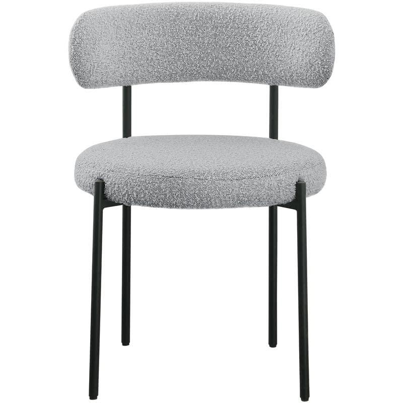 Contemporary Matte Black Iron Dining Chair with Grey Boucle Fabric