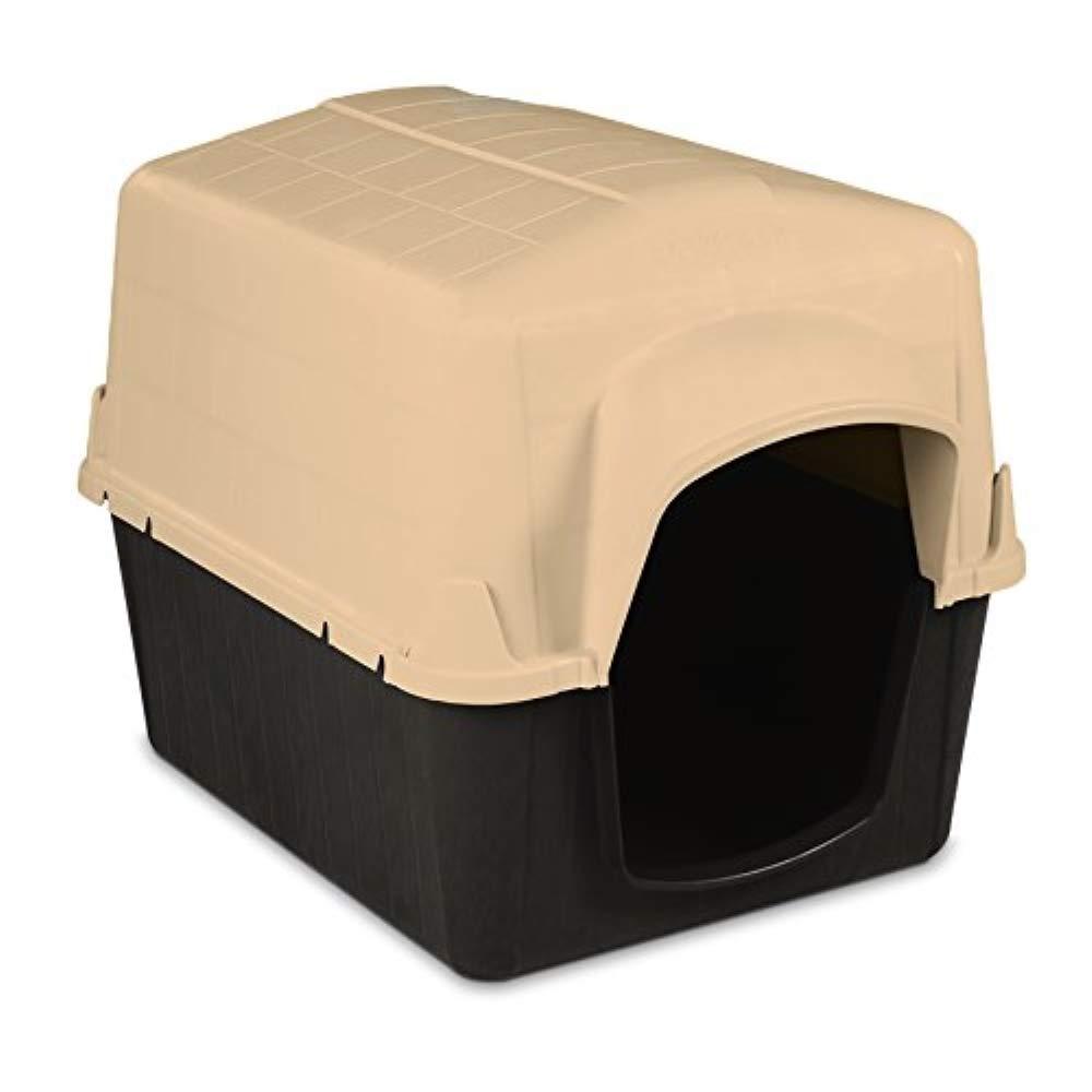 Petmate Aspen Pet Petbarn 3 Plastic Outdoor Dog House, 32" Medium for Pets 25-50 lb, Tan