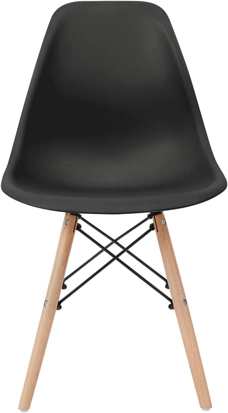 Allan Black Plastic Side Chairs with Wooden Legs, Set of 2