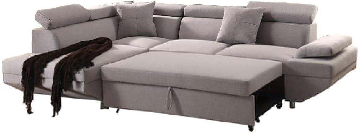 Cozy Gray Fabric Two-Piece Sectional Sofa with Wood Accents