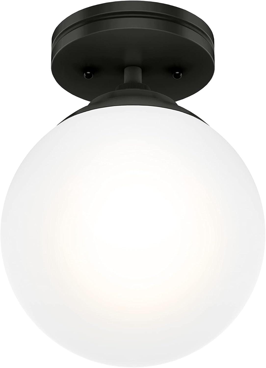 Hunter Hepburn Matte Black with Cased White Glass 1 Light Flush Mount Ceiling Light Fixture