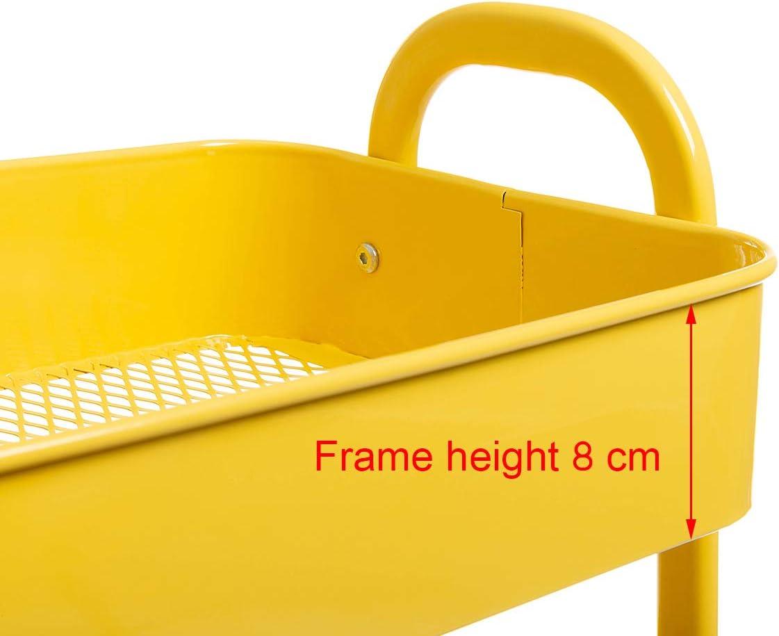 AGTEK Makeup Cart, Movable Rolling Organizer Cart, 3 Tier Metal Utility Cart, Yellow