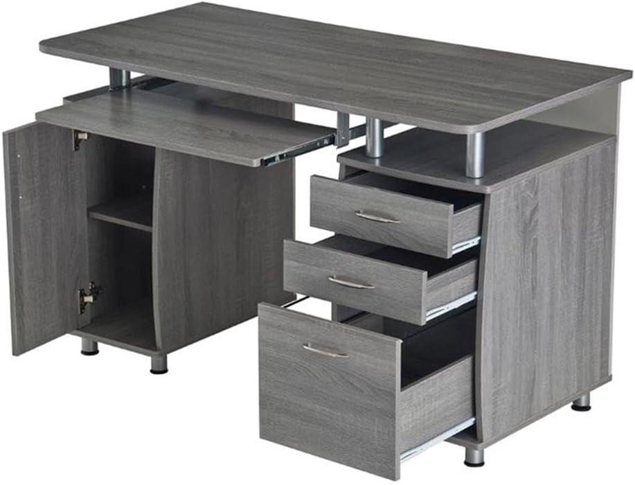 Gray MDF Wood Computer Desk with Storage and Filing Cabinet