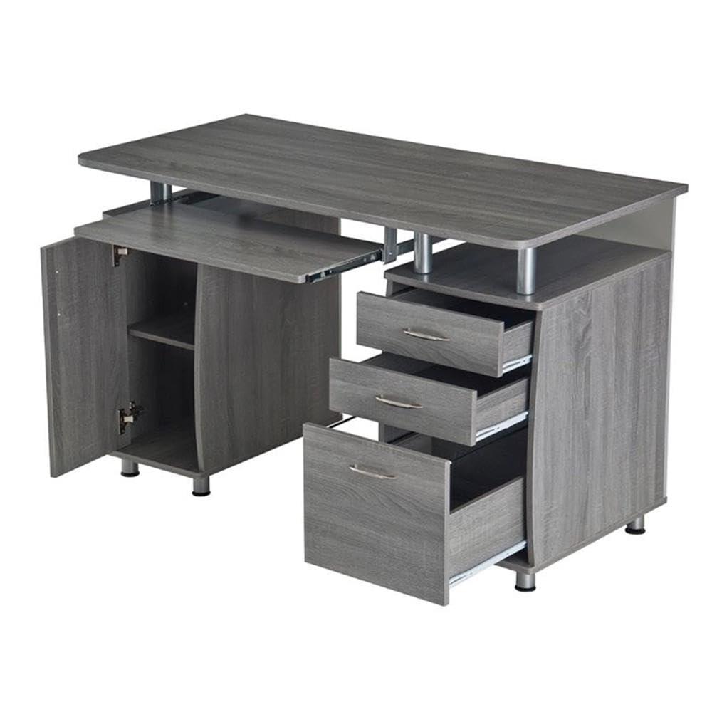 Gray MDF Wood Computer Desk with Storage and Filing Cabinet