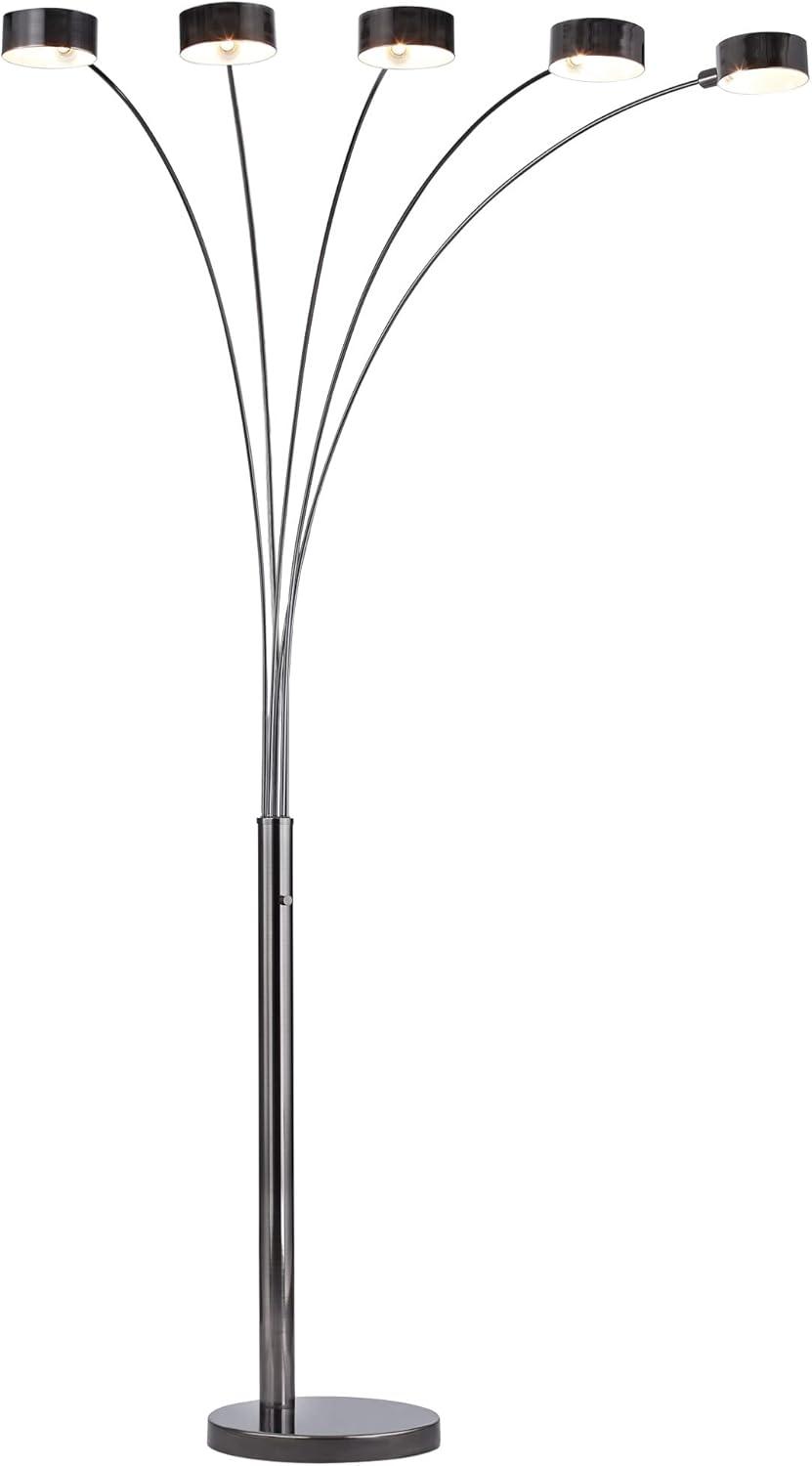 Artiva USA Micah Plus Modern LED 5-Arched Satin Nickel Floor Lamp with Dimmer 88", Brushed Black Nickel