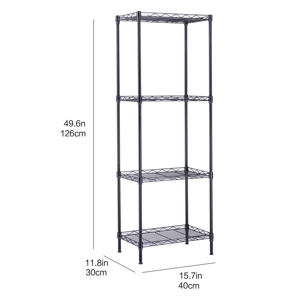 4-Tier Wire Shelving Unit Metal Storage Rack,4-Shelf Shelving Unit, Steel Wire Shelves, Shelving Units and Storage for Kitchen and Garage (17.72 x 11.81 x 49.6'') Black
