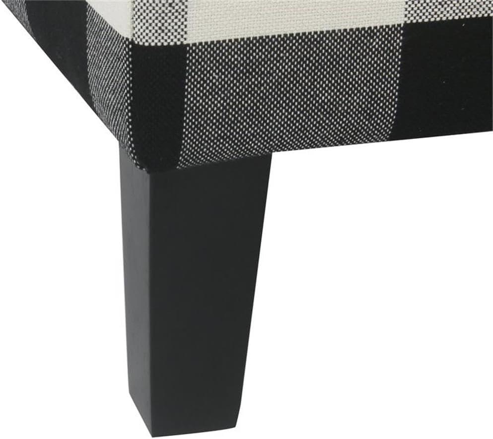 Large Decorative Storage Bench Black Plaid - HomePop: Upholstered Ottoman for Bedroom & Entryway