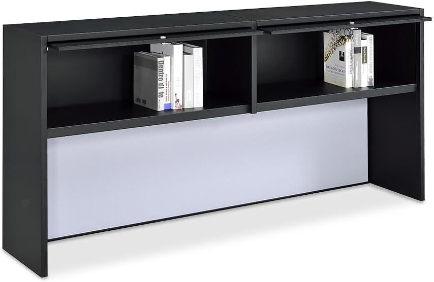 Gray and Black Executive Corner Computer Desk with Hutch and Drawers