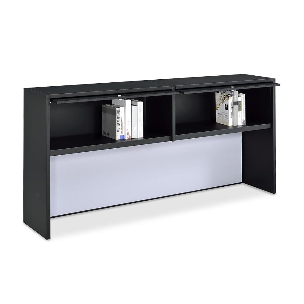 Gray and Black Executive Corner Computer Desk with Hutch and Drawers