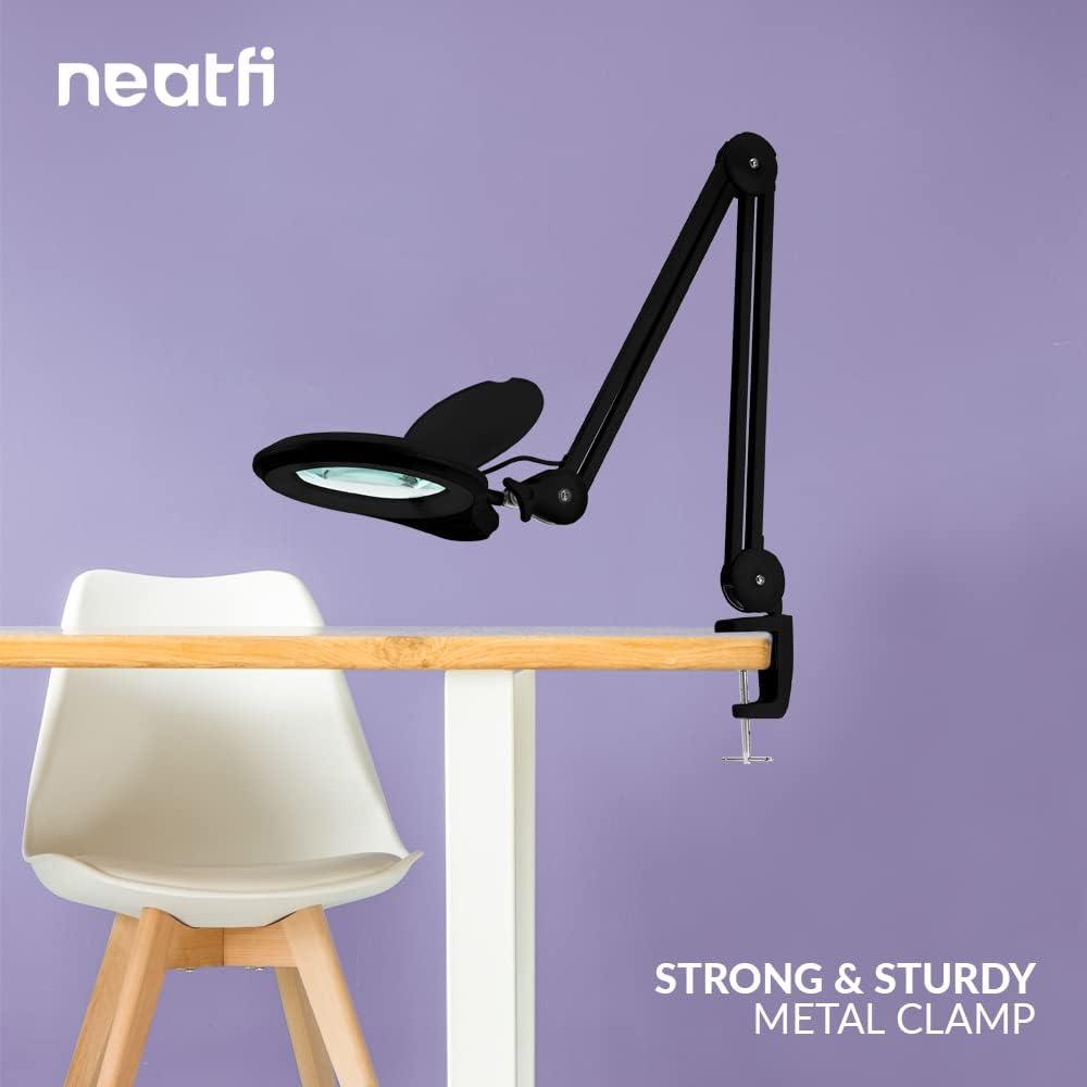 Neatfi (New Model Bifocals 1,200 Lumens Super LED Magnifying Lamp with Clamp, Dimmable, 60 Pcs SMD LED, 5 Inches Diameter Lens, Adjustable Arm (5 Diopter + 20 Diopter, White)