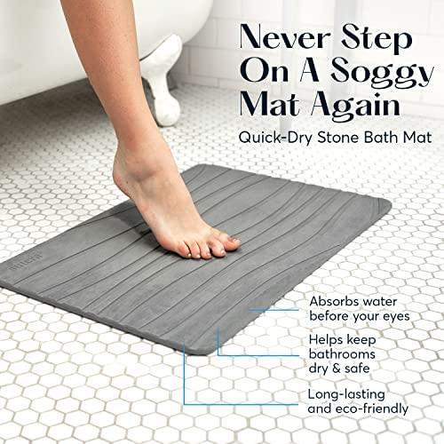 SUTERA - Stone Bath Mat, Diatomaceous Earth Shower Mat, Non-Slip Super Absorbent Quick Drying Bathroom Floor Mat, Natural, Easy to Clean (23.5 x 15 Gray, 2 Pack)
