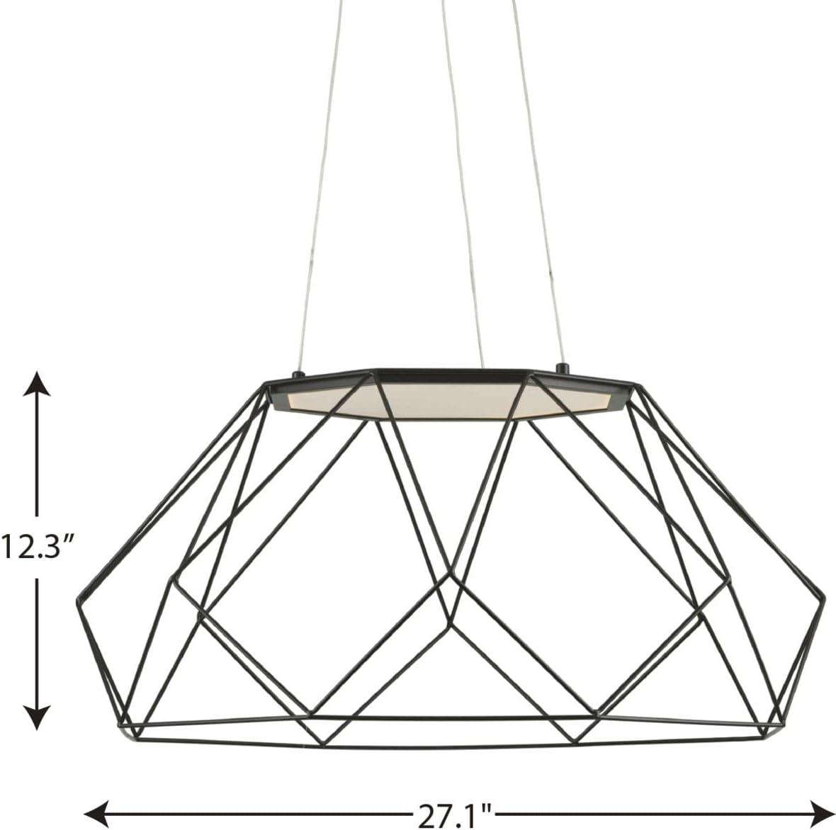 Progress Lighting, Geodesic, 1-Light, Large Pendant, Matte Black, Open Diamond-Patterned Frame