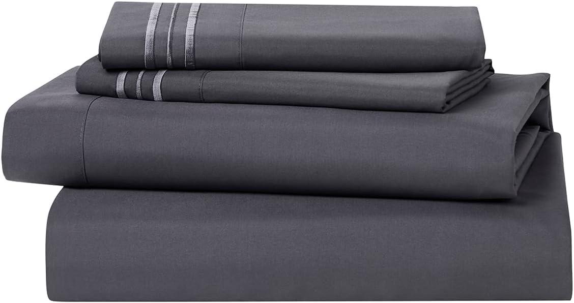 Clara Clark Premier 1800 Microfiber Collection 3-Line Bed Sheet Set, Full Size, Charcoal Stone Gray