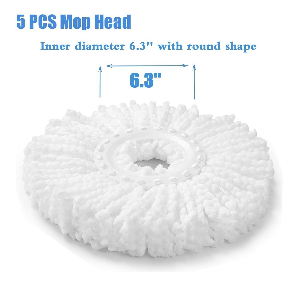 5 PCS Microfiber Replacement Mop Head Spin Mop Head Replacement 5-Pack, Microfiber Refill Heads Universal for 360 Spin Magic Mopping, Round Shape Standard Size White