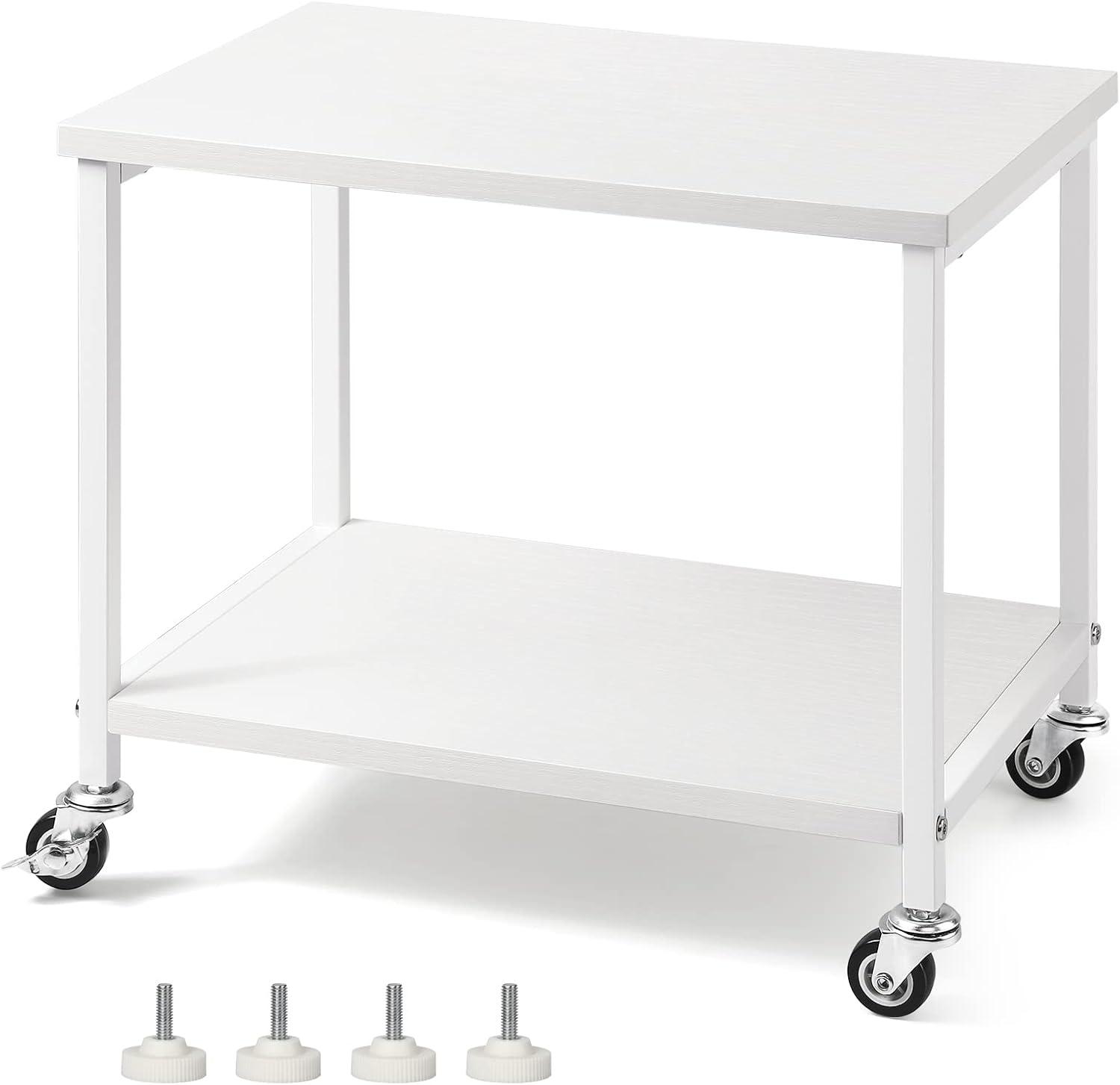 2 Tier Under Desk Printer Stand for Office, with storage Organizer Shelves White