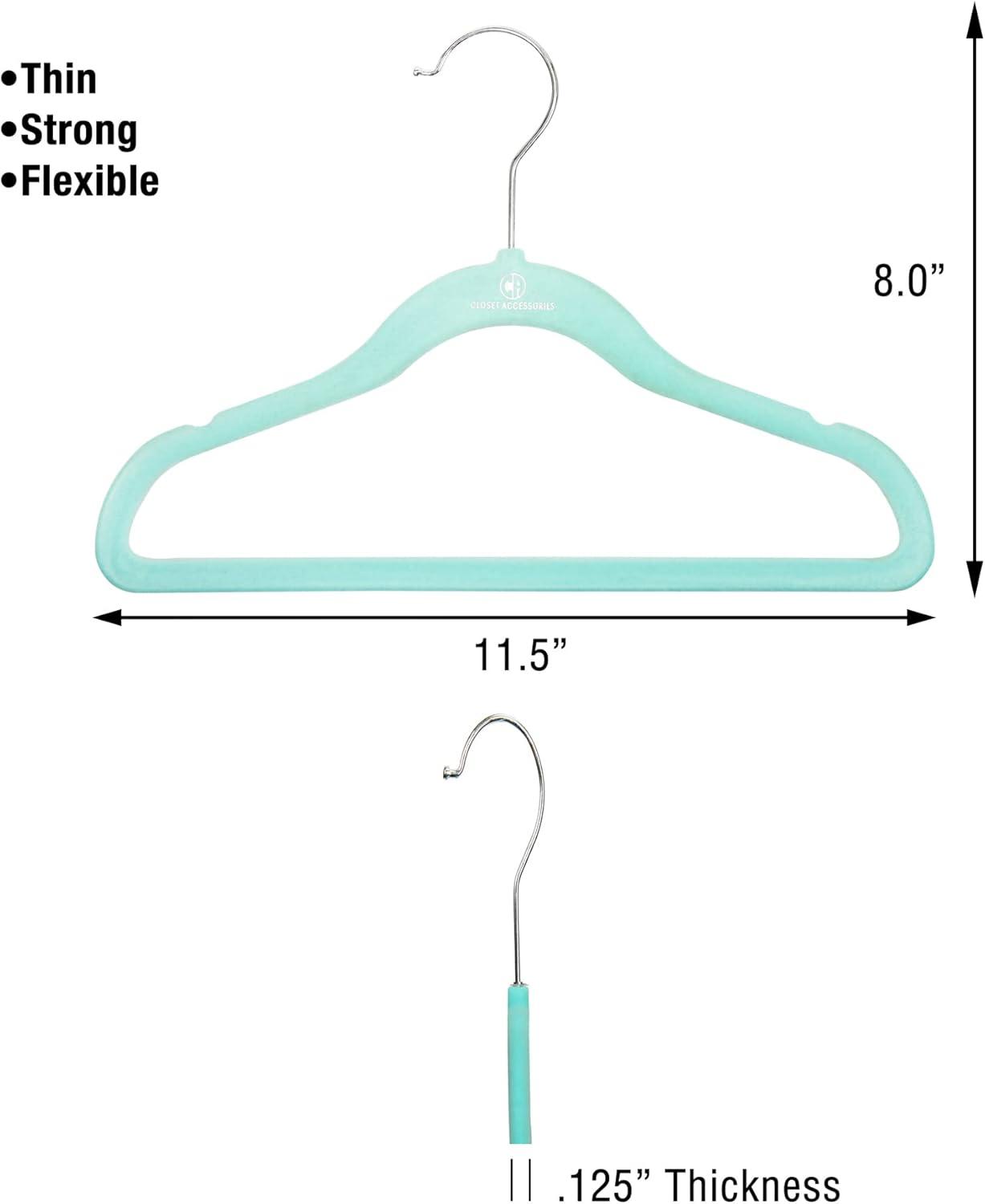 Juvale 50 Pack Non Slip Teal Velvet Clothes Hangers with Cascading Hooks Space Saving for Shirts, Coats, Pants, Suits, and Dresses, 17.5 Inches