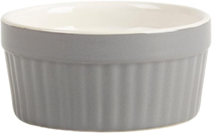 Gray and White Stoneware Ramekin Set of 6, 4 oz