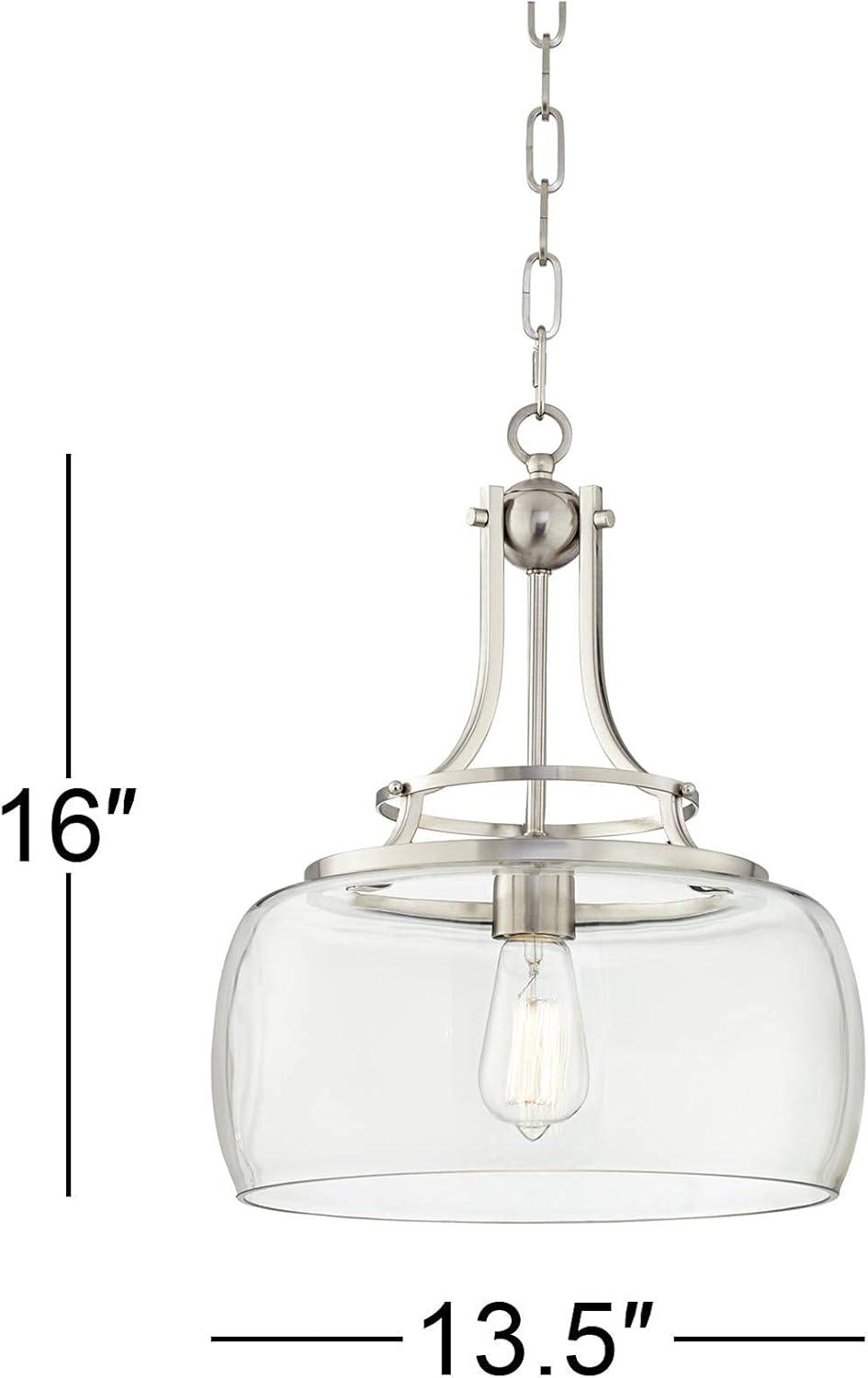 Franklin Iron Works Charleston Brushed Nickel Pendant Light 13 1/2" Wide Modern LED Clear Glass for Dining Room Kitchen Island