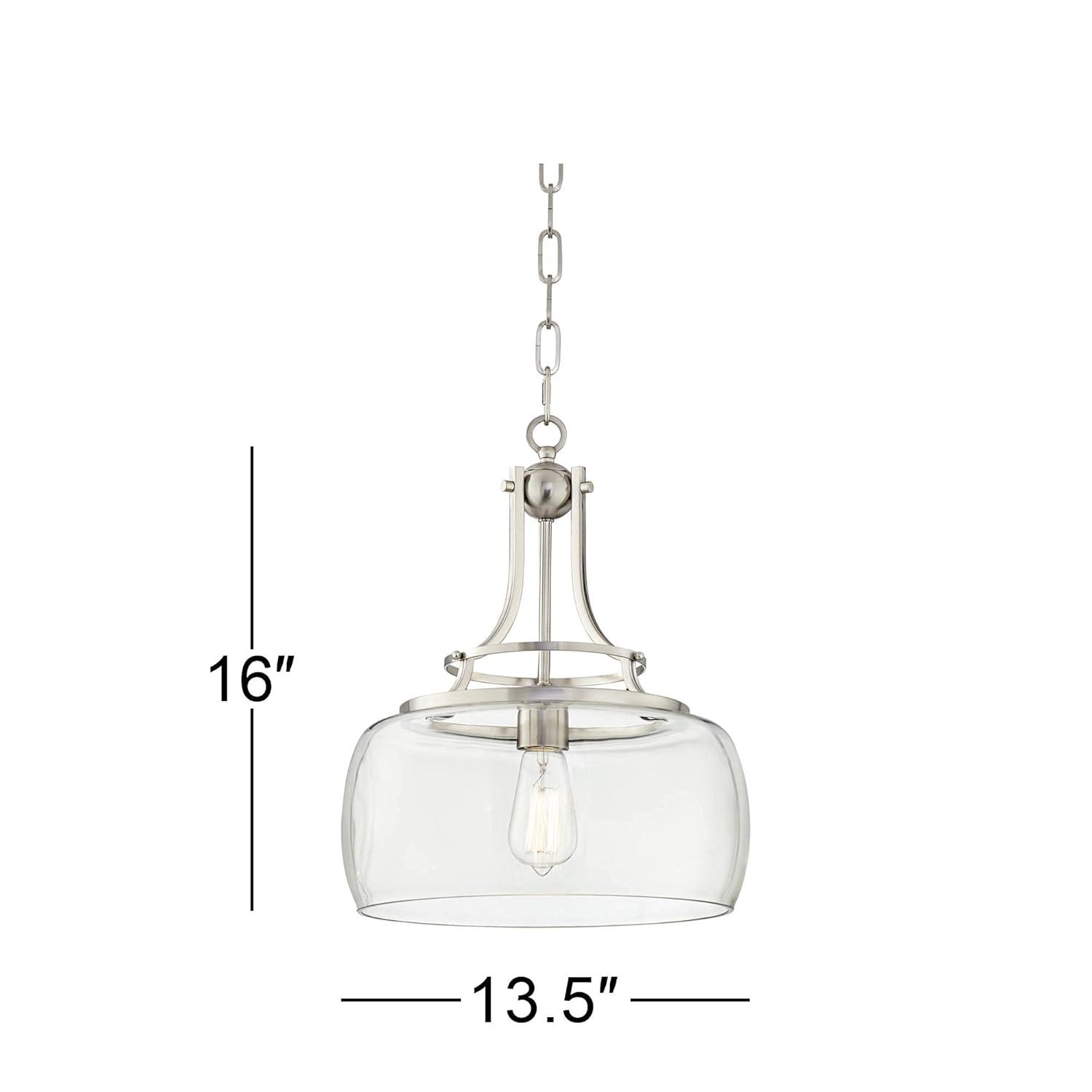 Franklin Iron Works Charleston Brushed Nickel Pendant Light 13 1/2" Wide Modern LED Clear Glass for Dining Room Kitchen Island